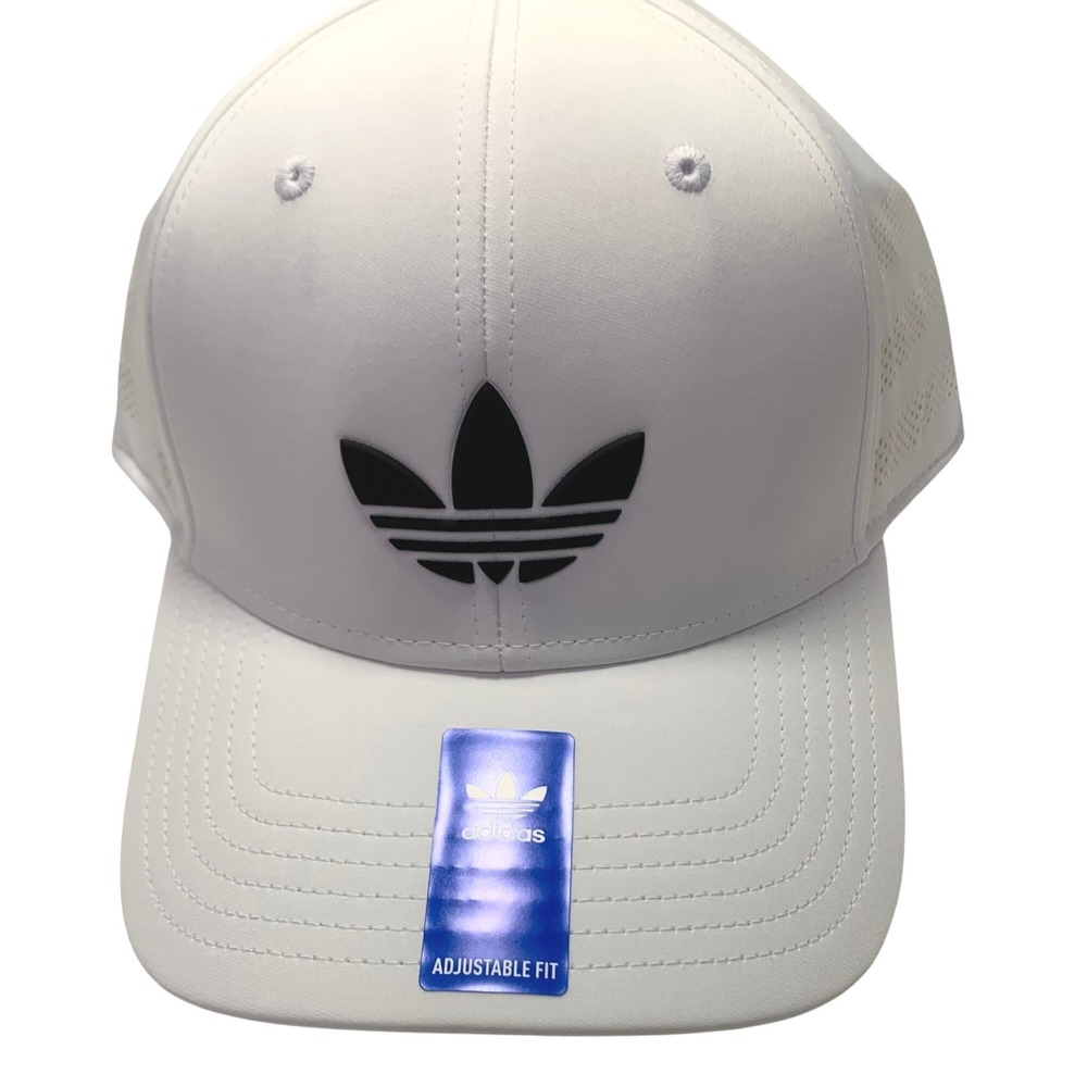 Adidas Trefoil White Snapback Hat Adjustable Performance Beacon Cap OSFM NEW